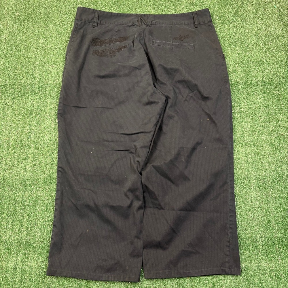 Vintage 2000's Pinstripe Baggy Embroidered No Fear Pants Black